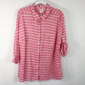St Johns Bay 2X Button Shirt Pink White Striped
